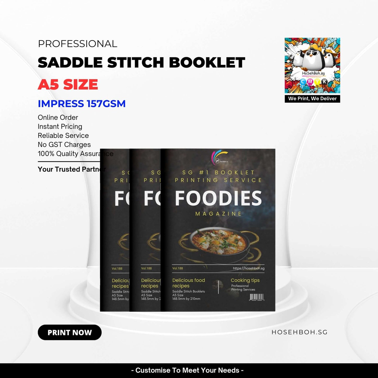 A5 saddle stitch booklet showcasing professional printing service by Impress Print, perfect for food magazines in Singapore.