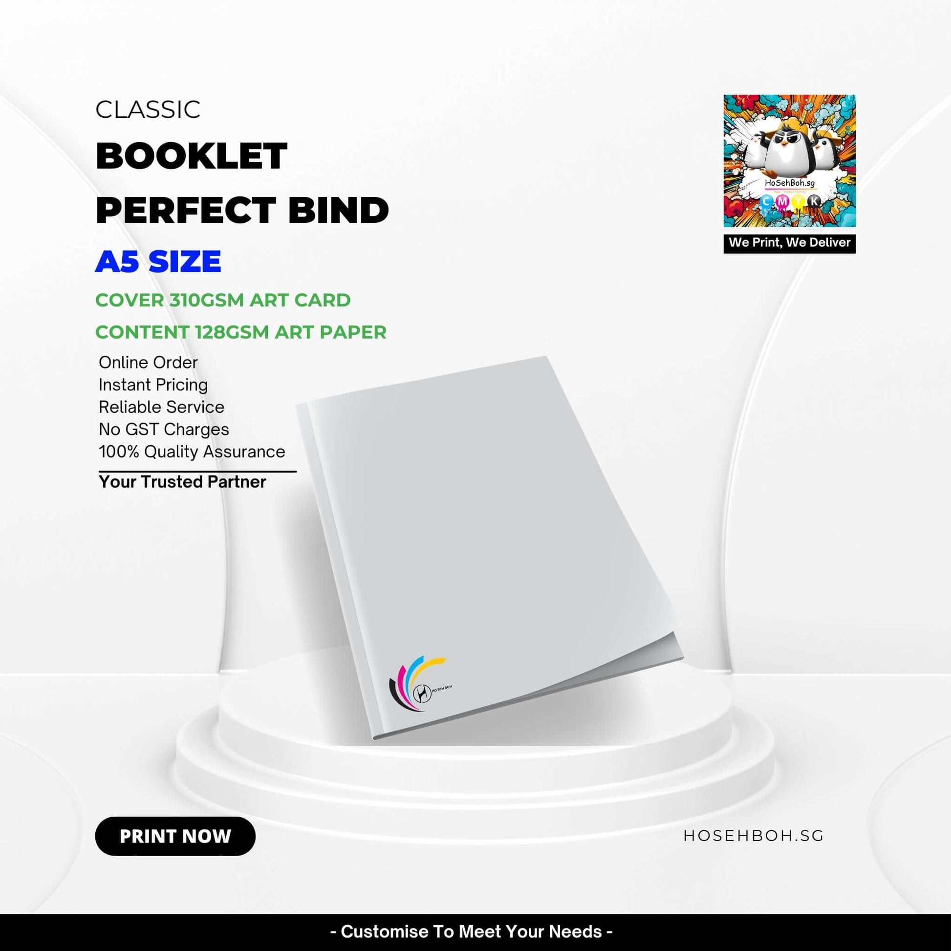 A5 Perfect Bind Booklet featuring premium 310gsm art card cover and 128gsm art paper for digital printing in Singapore.