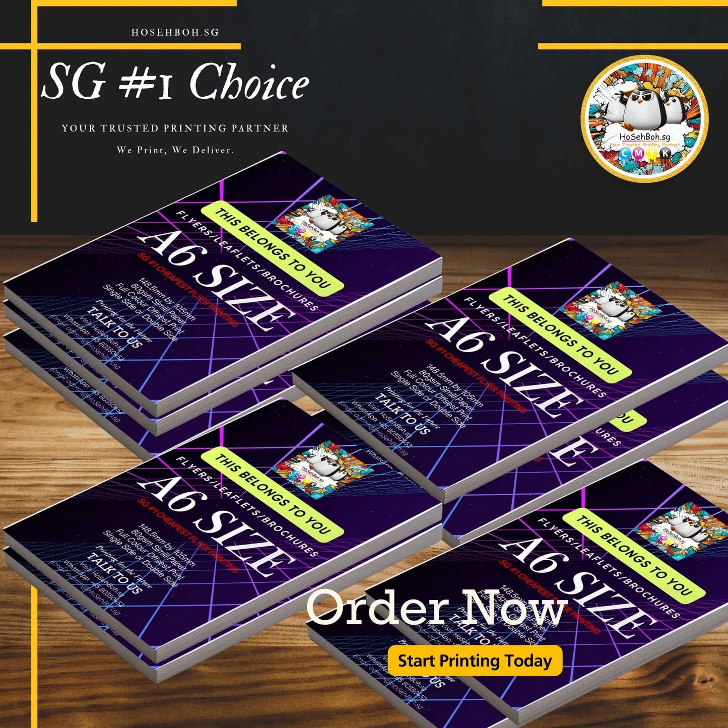 Design showcasing A6 bargain print flyers, highlighting cheap flyer printing in Singapore for effective marketing.