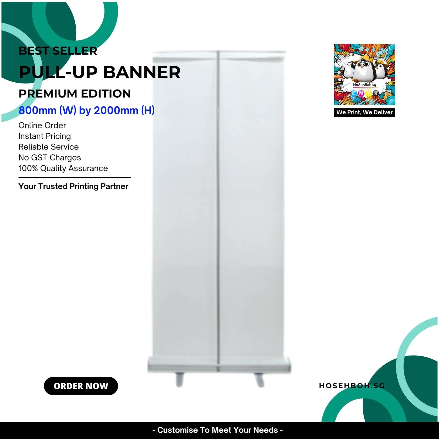 Premium pull-up banner display, 800mm x 2000mm, best seller in Singapore, lightweight and reusable for effective branding.