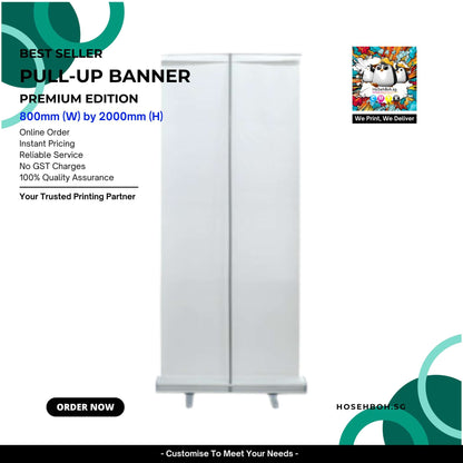 Premium pull-up banner display, 800mm x 2000mm, best seller in Singapore, lightweight and reusable for effective branding.