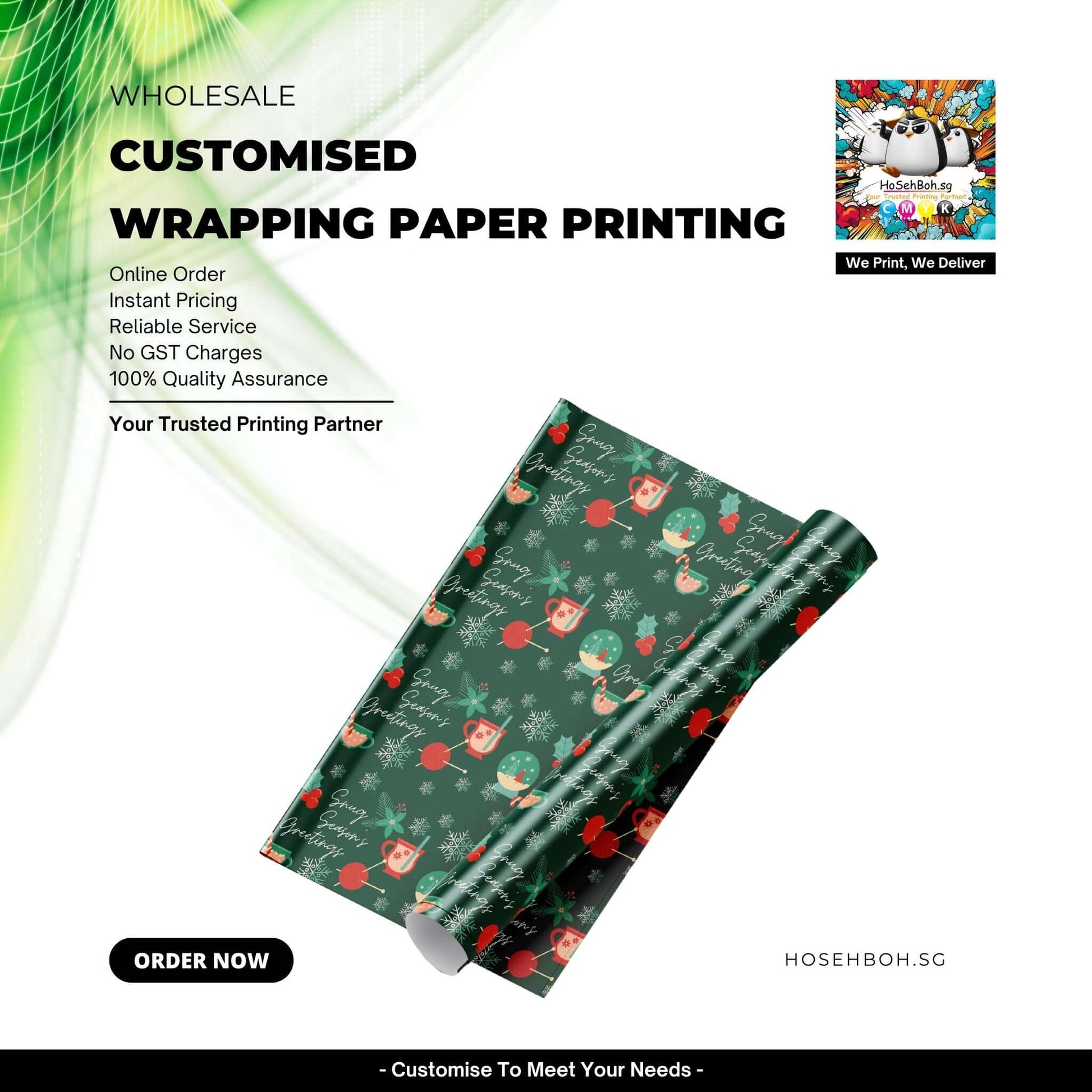 Customised Wrapping Paper Printing showcasing unique designs and patterns, perfect for personalized gift wrapping.