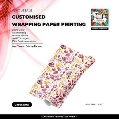 Customized Wrapping Paper Printing featuring birthday designs, offering online order and instant pricing.