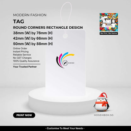 Hang tag with round corners, customizable label printing service in Singapore - HoSehBoh.sg
