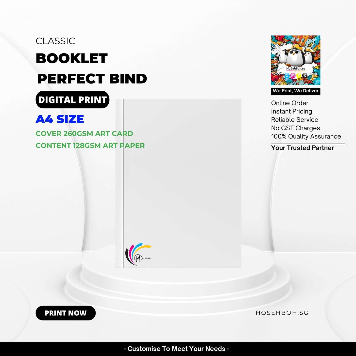 A4 Perfect Bind Booklet showcasing high-quality digital print services in Singapore with reliable service and instant pricing.