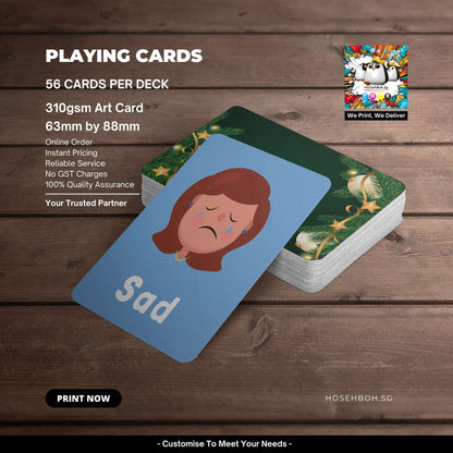 Customisable playing cards featuring a sad character, perfect for personalized decks in Singapore.