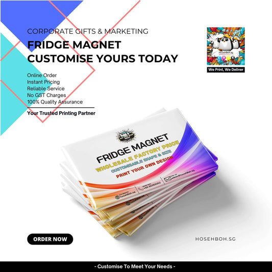 Fridge Magnet Printing promotional materials showcasing customizable options for corporate gifts in Singapore.