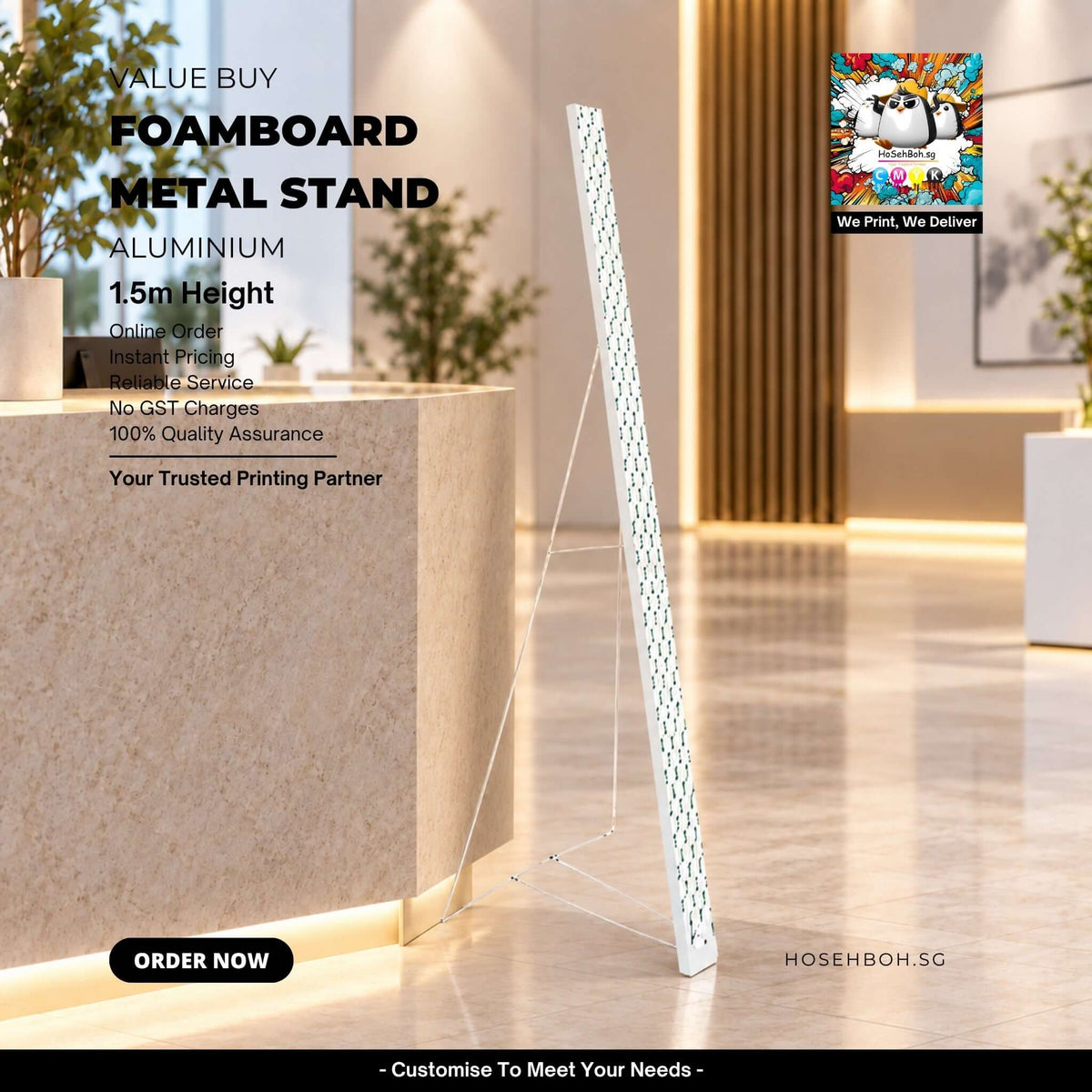 Foamboard Metal Stand displayed in a modern environment, showcasing 1.5m height and sturdy aluminum design.