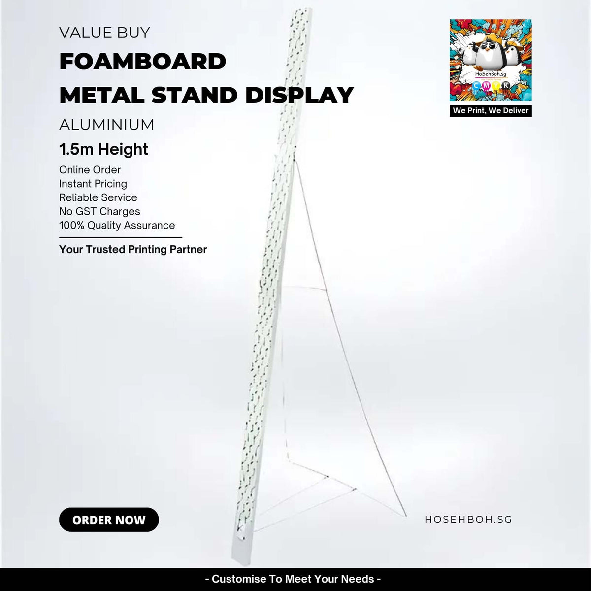 Foamboard Metal Stand for display 1.5m height in Singapore, ideal for events and exhibitions.