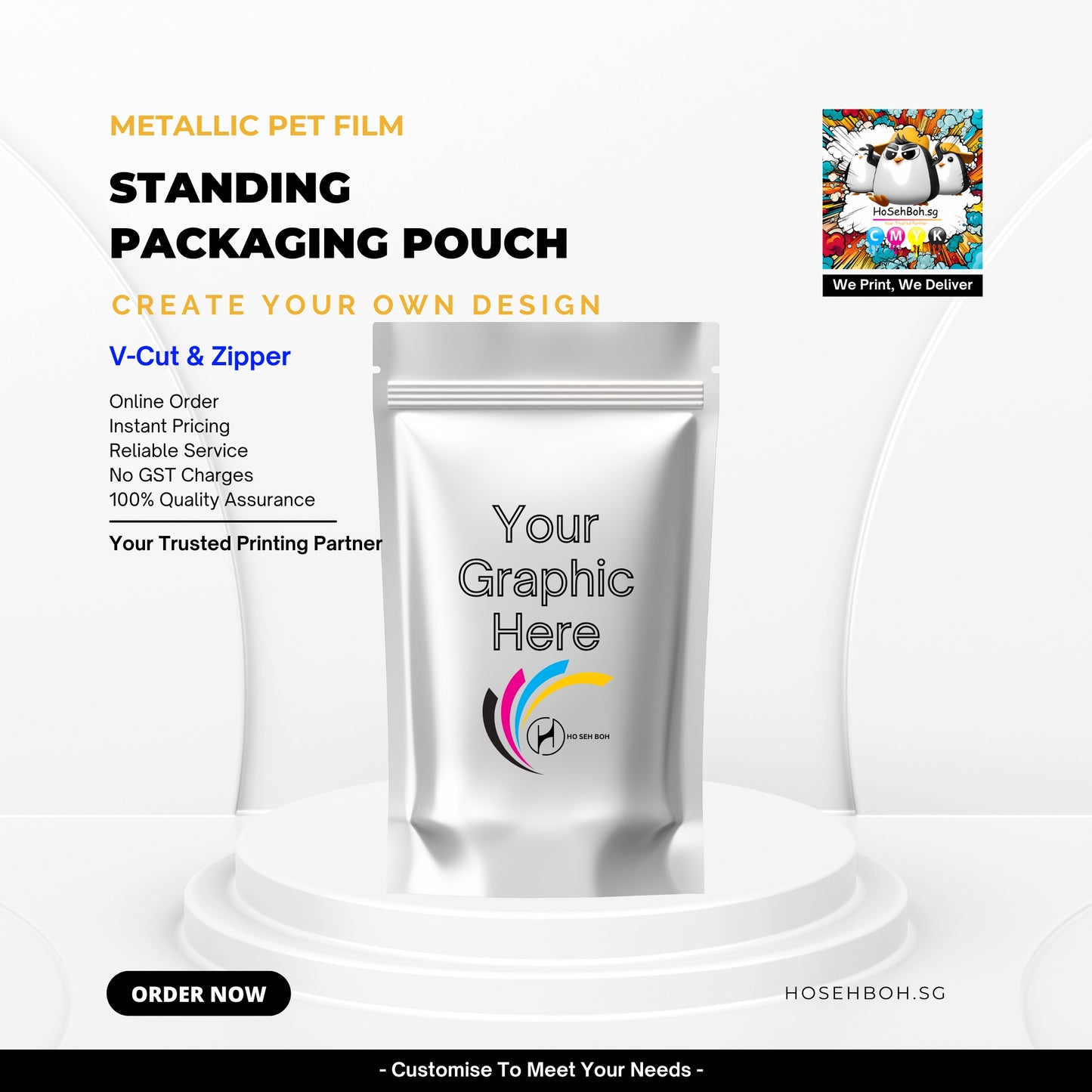 Metallic Standing Packaging Pouch - HoSehBoh.sg