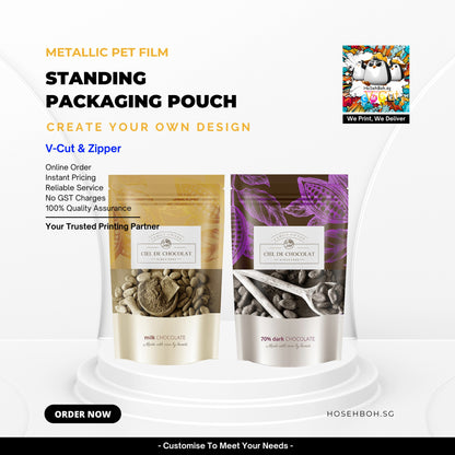 Customise Metallic Standing Packaging Pouch - HoSehBoh.sg