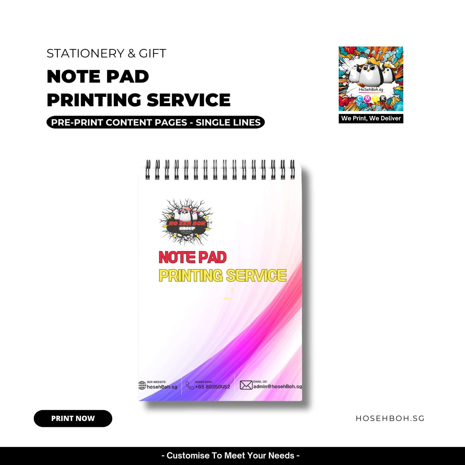 Customizable note pad printing service with pre-printed single lines for efficient note-taking.