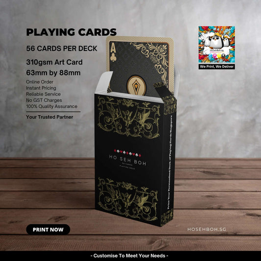 Customised playing cards by Ho Seh Boh Group in Singapore, featuring high-quality art cards and instant pricing.