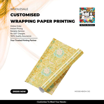 Customised Wrapping Paper Printing with floral design showcasing creativity and quality assurance.