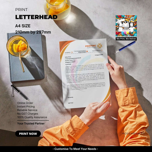 Affordable A4 letterhead printing service in Singapore with quality assurance and instant online order.