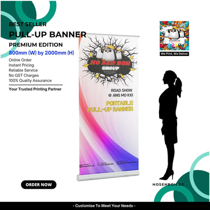 Premium pull-up banner design for hosehBoh.sg Group featuring reliable service and customizable options.