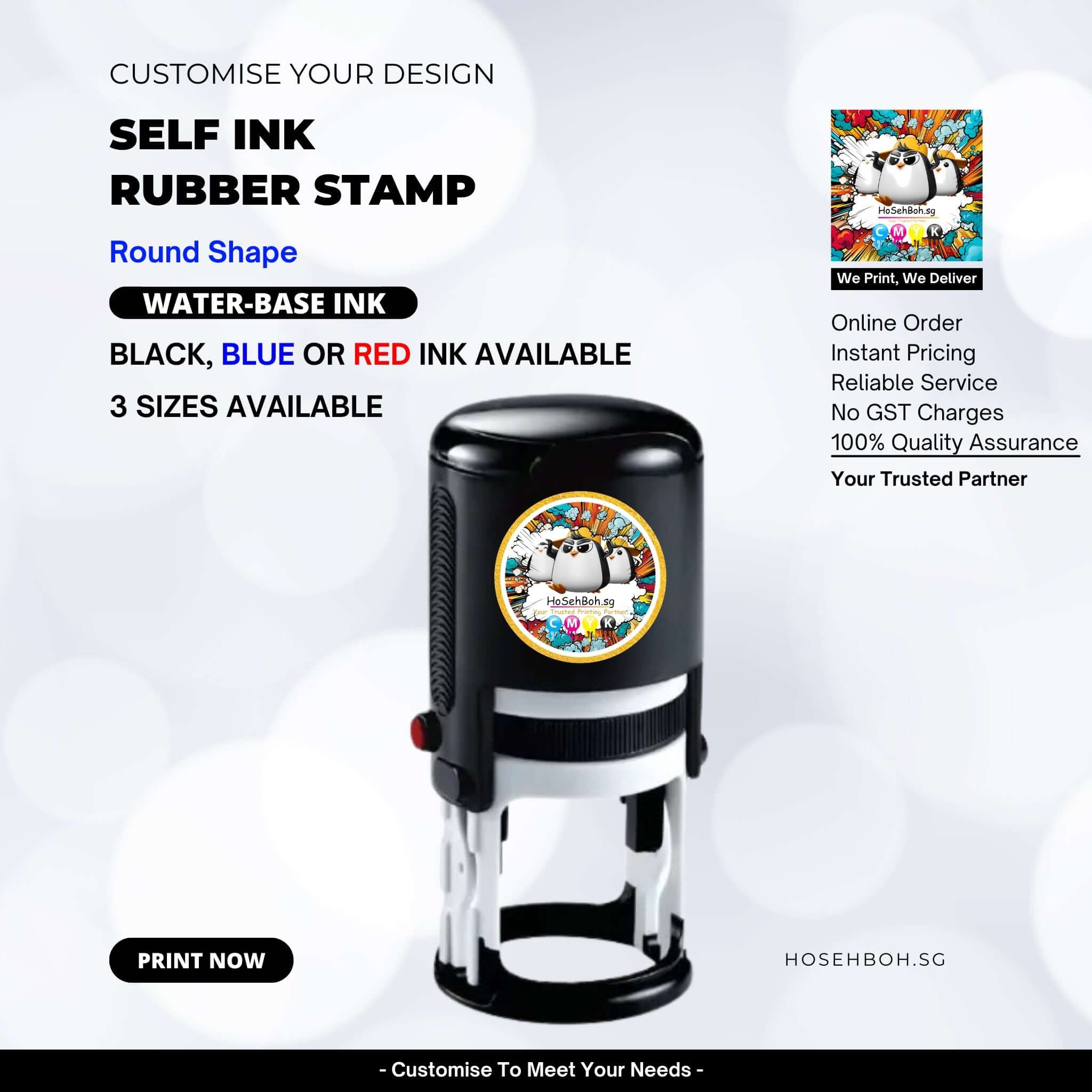 Halibut Ink Stamp Rubber Stamp | Self Inking Rubber Stamp Round Chop | – Ho Seh Boh