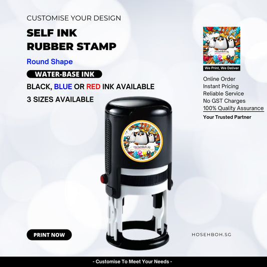 Customise Self Inking Rubber Stamp Round - HoSehBoh.sf