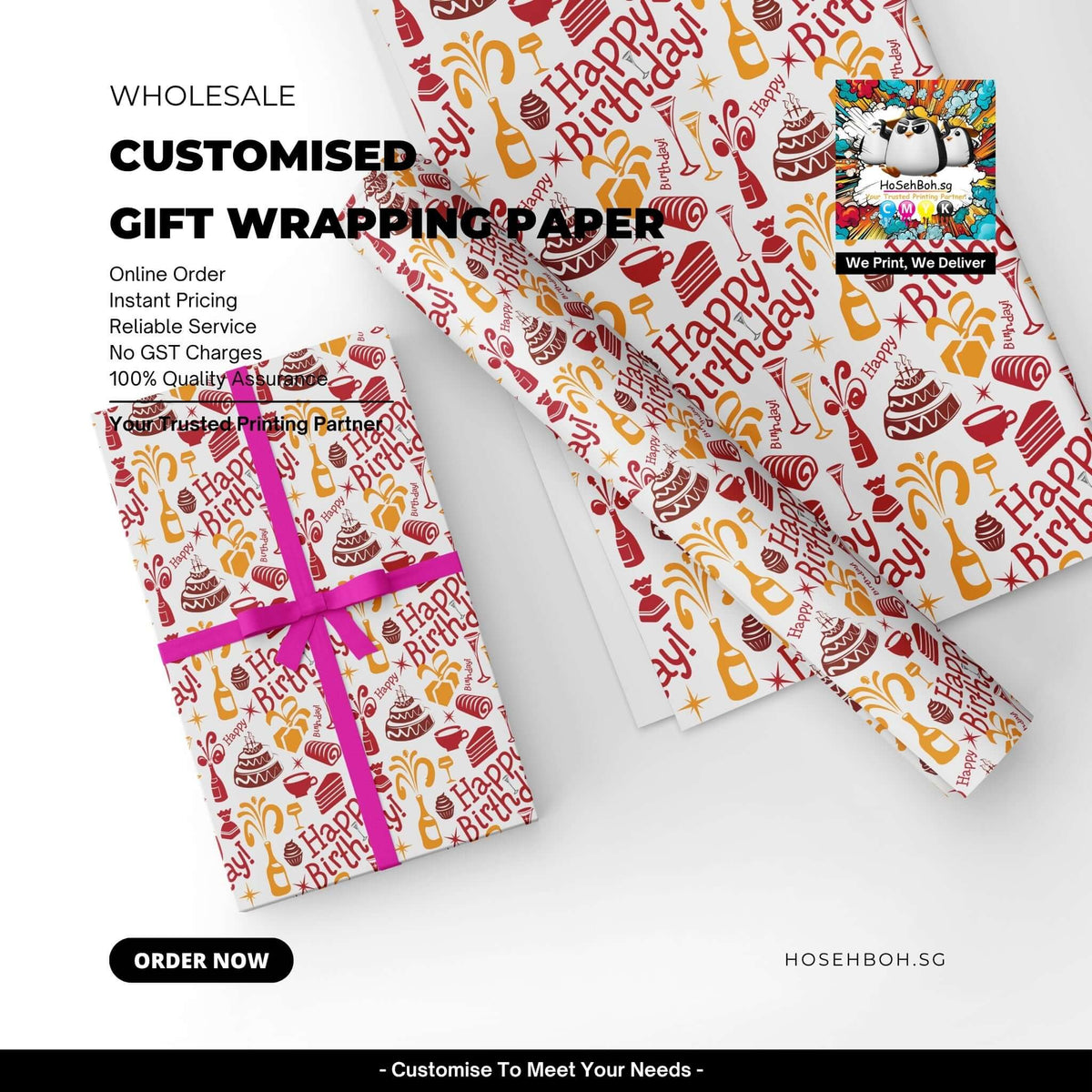 Customised birthday gift wrapping paper with vibrant designs, perfect for all celebrations. Order now!