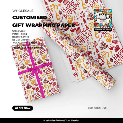 Customised birthday gift wrapping paper with vibrant designs, perfect for all celebrations. Order now!