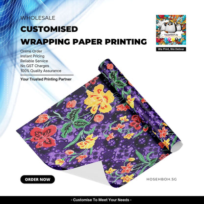Customised Wrapping Paper Printing with vibrant floral design for unique gift presentation.