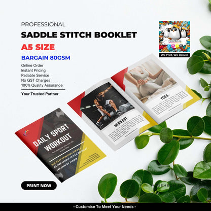 A5 Booklet - Saddle Stitch Bargain Print featuring sport workout and yoga themes, showcasing quality and design.