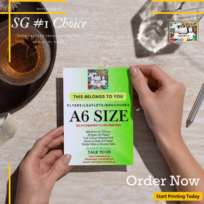 A6 flyer printing service showcasing custom design, perfect for cost-effective promotions in Singapore.