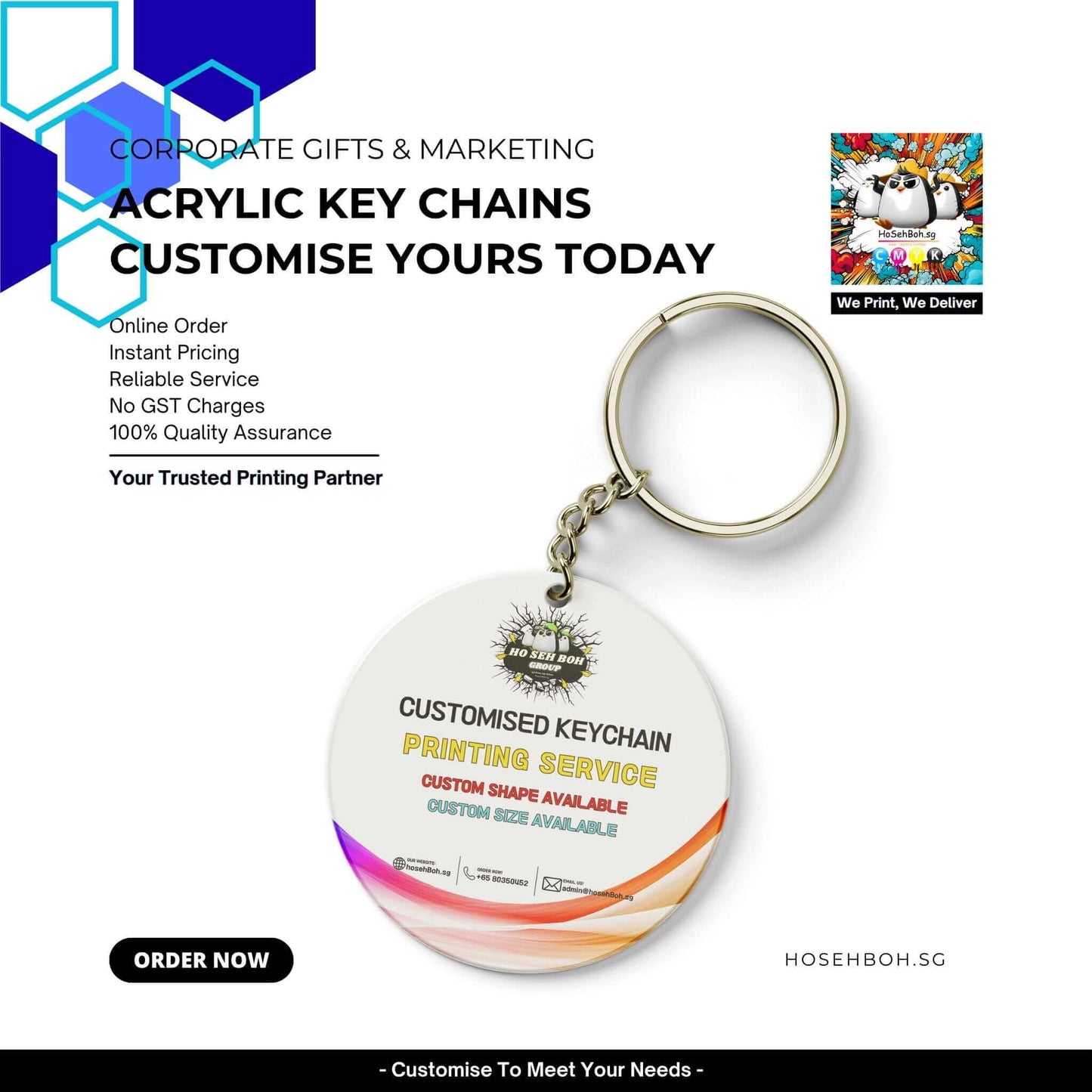 Acrylic keychain printing service with customised options available, ideal for corporate gifts and marketing.
