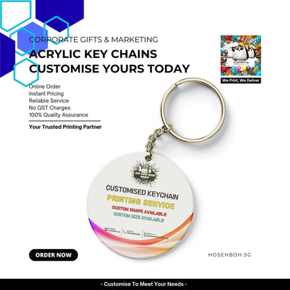 Acrylic keychain printing service with customised options available, ideal for corporate gifts and marketing.