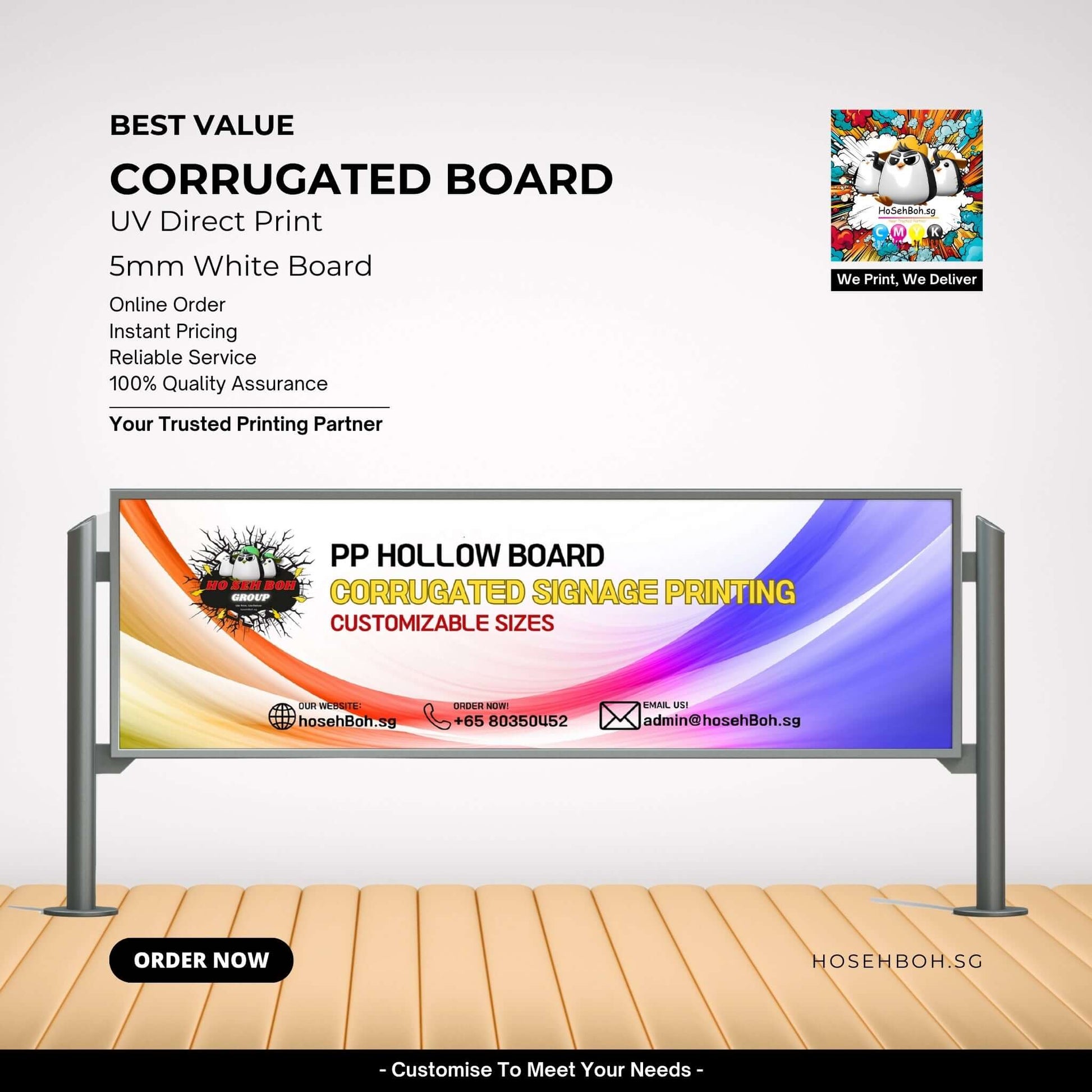 Best value corrugated board with UV direct print for signage, showcasing customizable sizes and quality assurance.