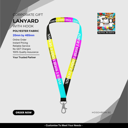 Stylish polyester lanyard with hook, ideal for corporate gifts, customizable for branding in Singapore.