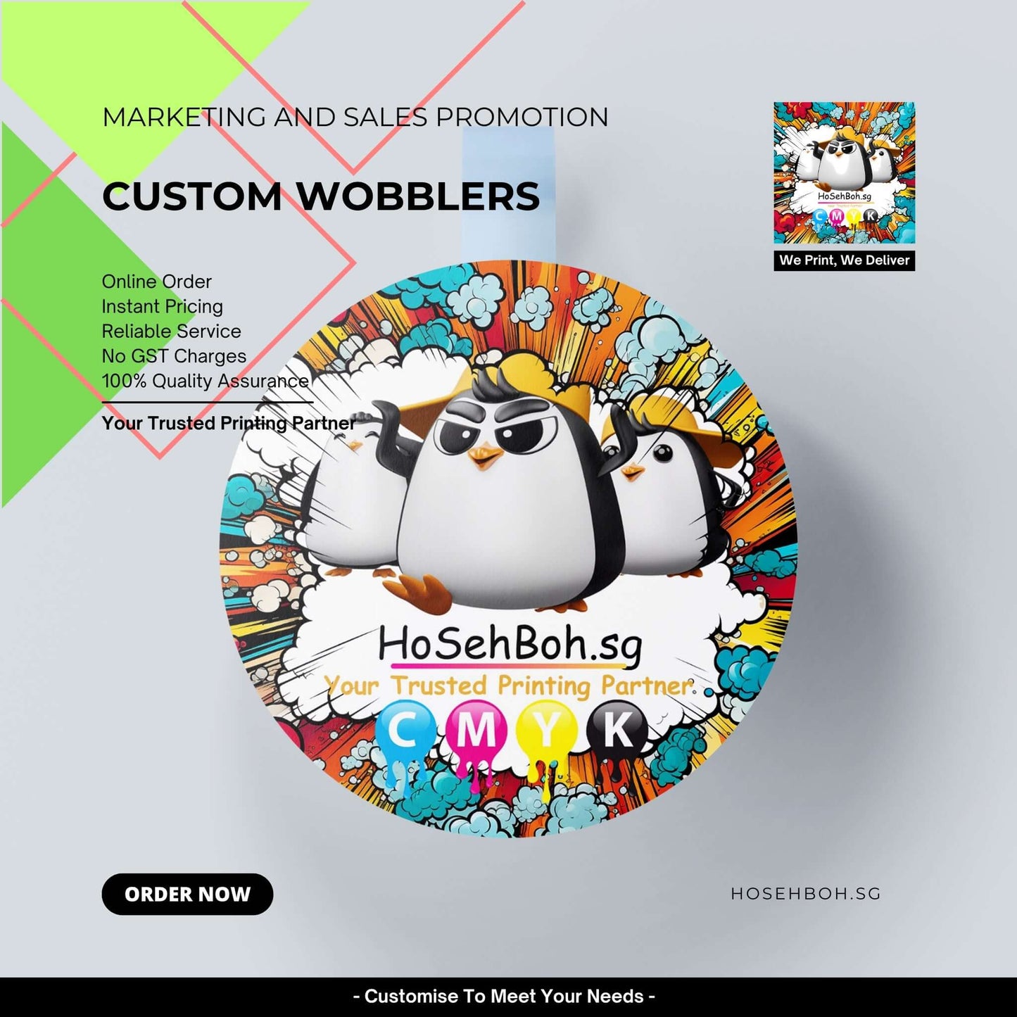 Wobbler printing Singapore: Custom printed wobblers by Ho Seh Boh Group for marketing and promotion.