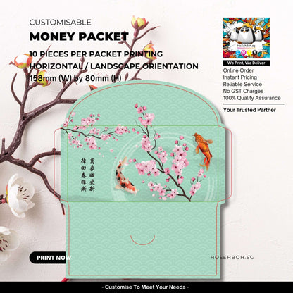 Customised money packet printing featuring floral design in Singapore, ideal for festive gifting and celebrations.