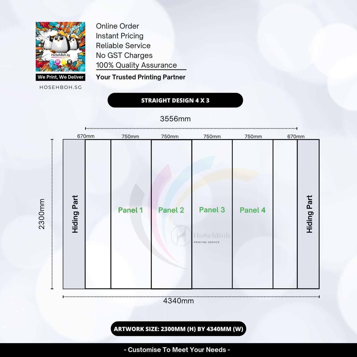 Straight 4x3 pop up backdrop display dimensions and panel layout with customized design options.