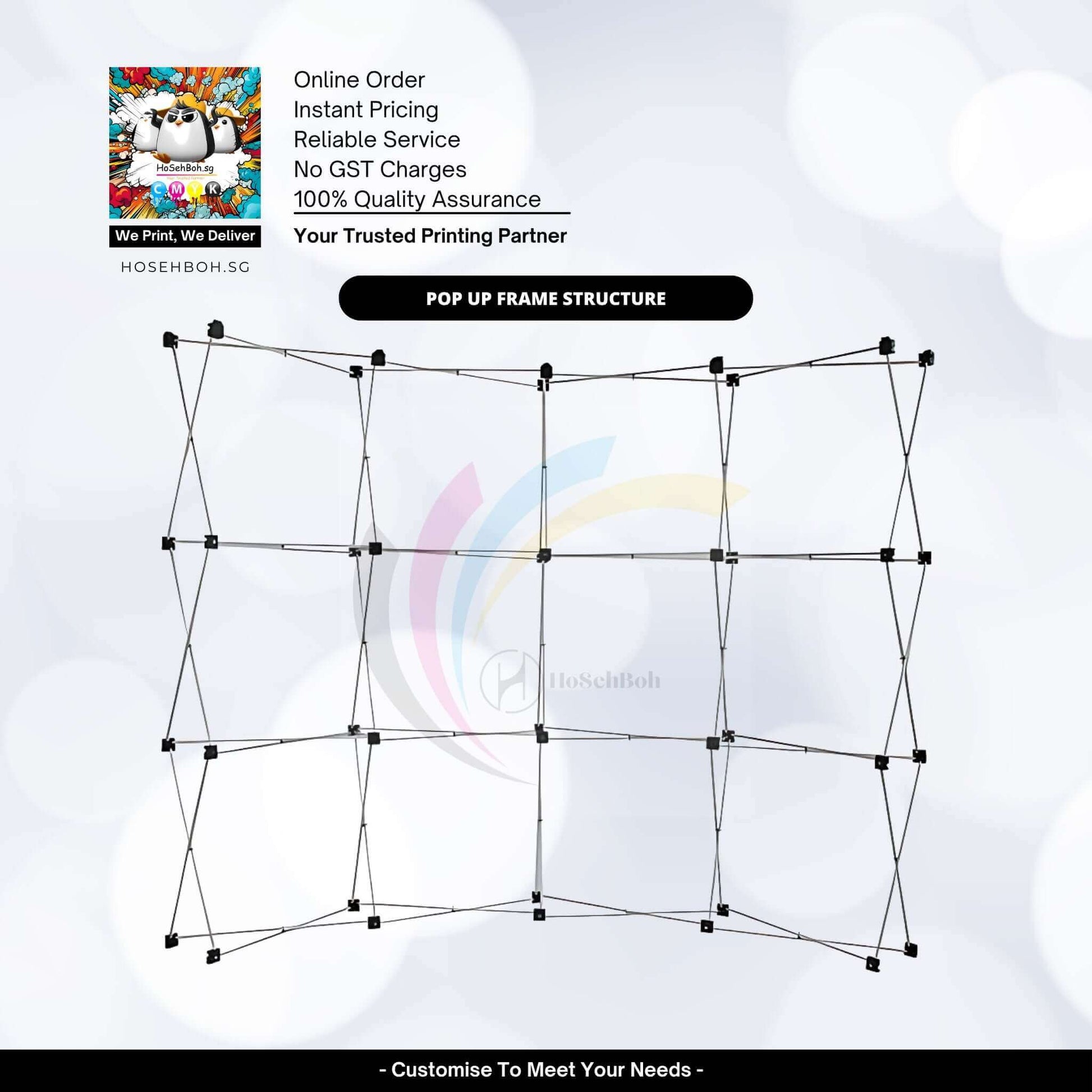 Pop Up Backdrop Display System - Curve frame structure, lightweight and portable design by Ho Seh Boh Group Singapore.