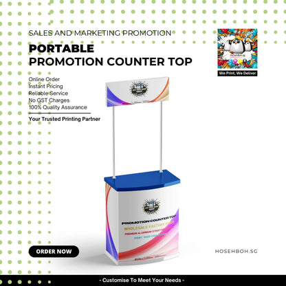 Portable Promotion Counter Top for sales and marketing promotions, featuring instant pricing and quality assurance.