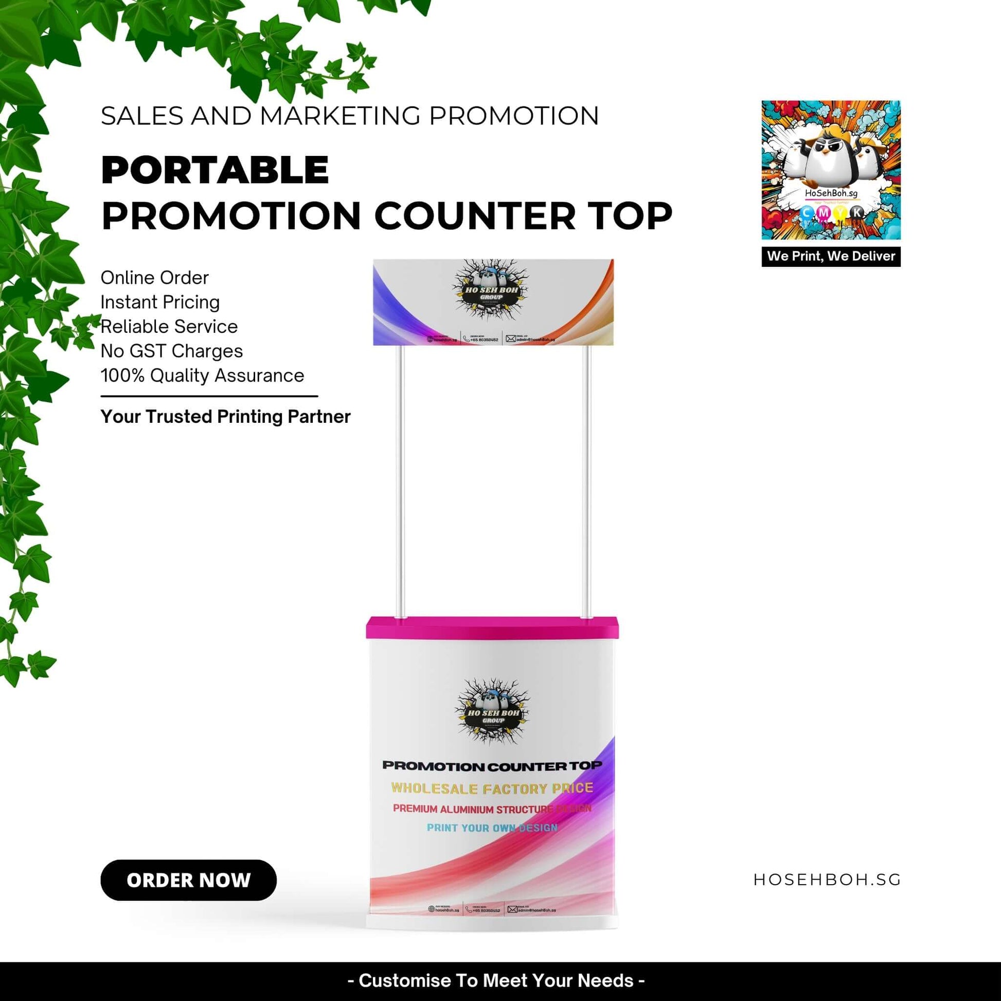 Portable Promotion Counter Top for sales and marketing promotions, featuring online order, instant pricing, and quality assurance.