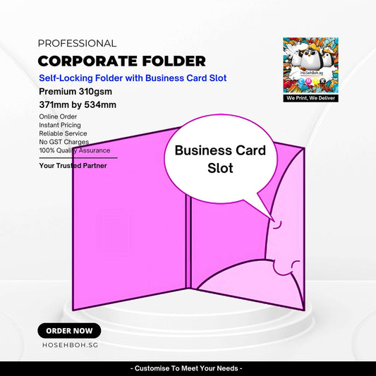 Professional corporate folder design with business card slot, premium 310gsm, ideal for branding and presentations.
