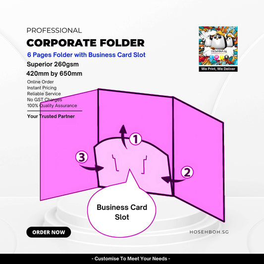 Professional A4 paper folder with business card slot, 260gsm, customizable, ideal for presentations in Singapore.